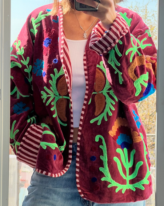 Chaqueta Suzani Velvet burdeos