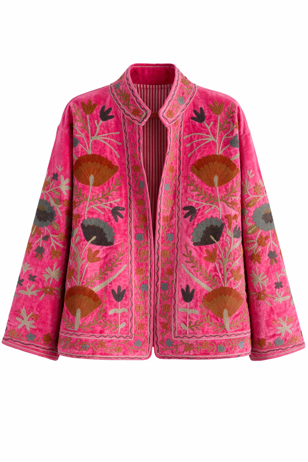 Chaqueta suzani terciopelo bordada fucsia