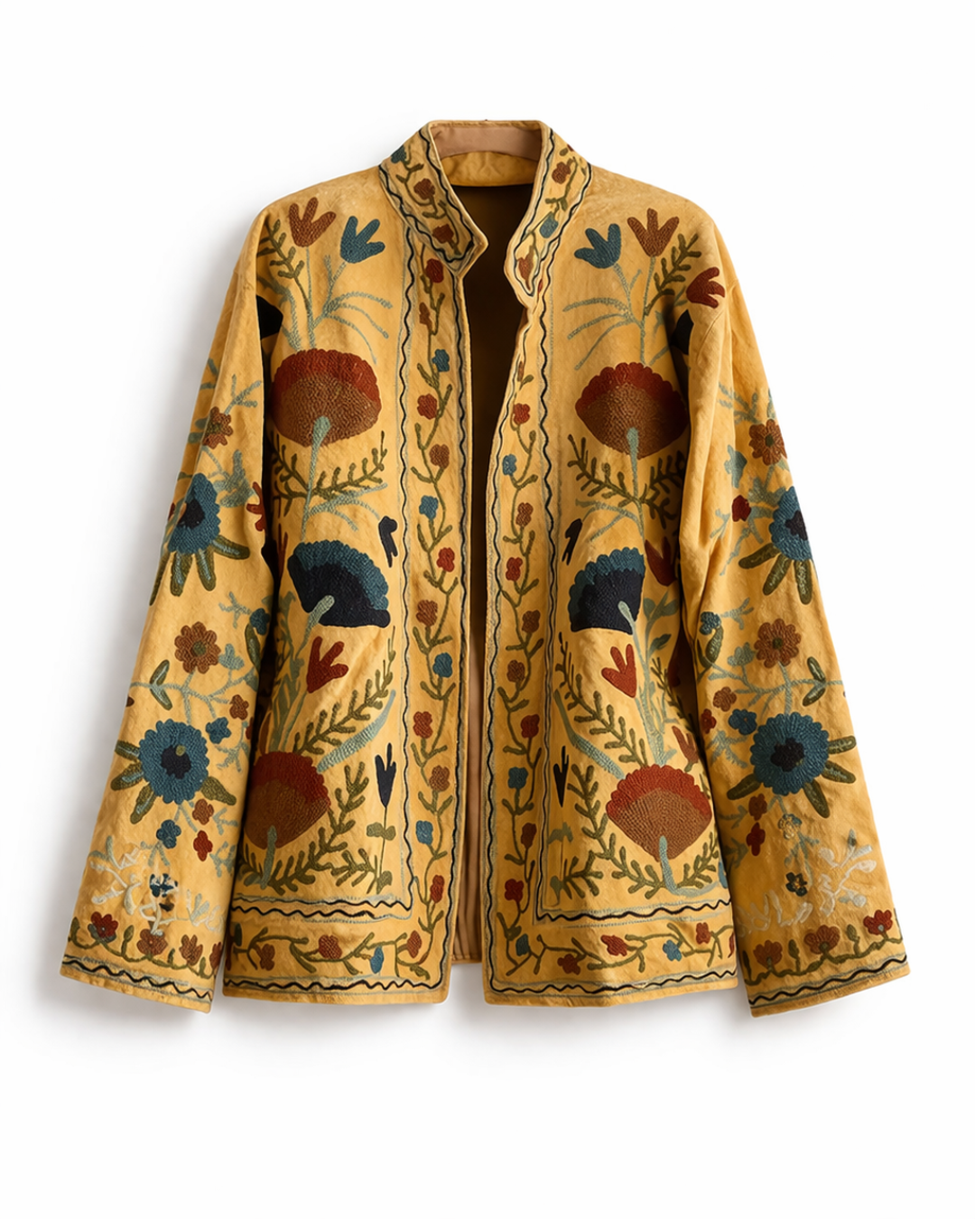 Chaqueta suzani terciopelo bordada amarillo