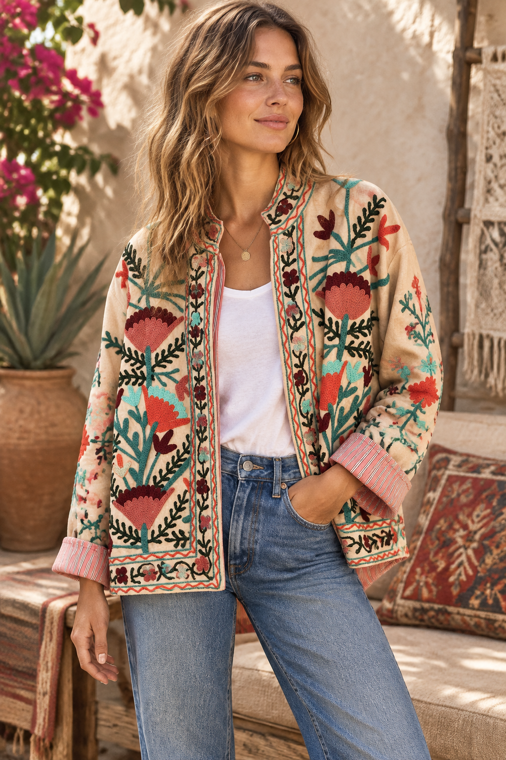 Chaqueta suzani terciopelo bordada