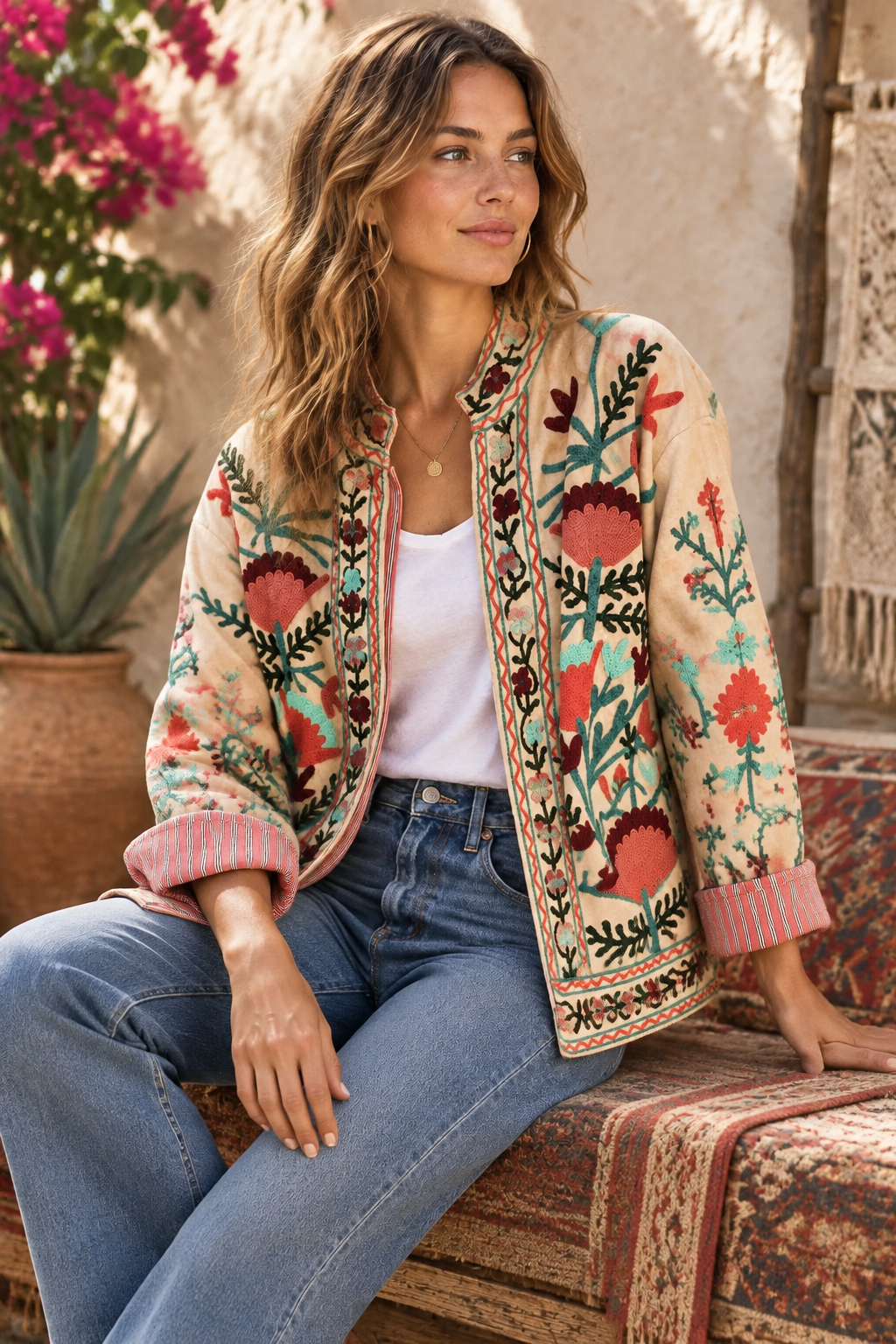 Chaqueta suzani terciopelo bordada