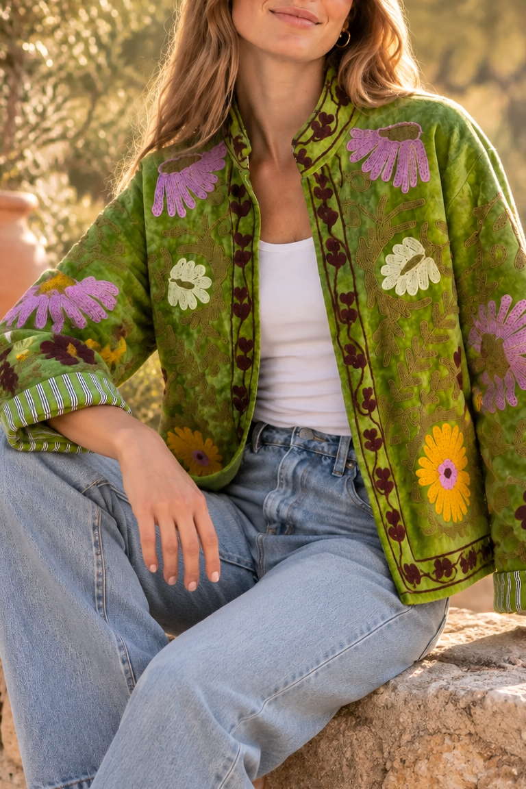 Chaqueta suzani terciopelo bordada verde